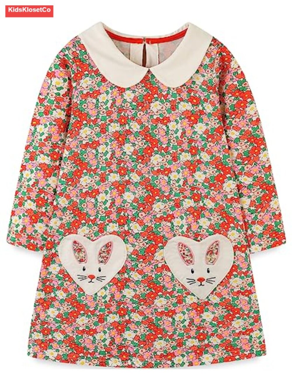 Girl's Long Sleeve Cotton Swing A-Line Dress with Bunny Embroidery 2-13T - Picture 1 of 6